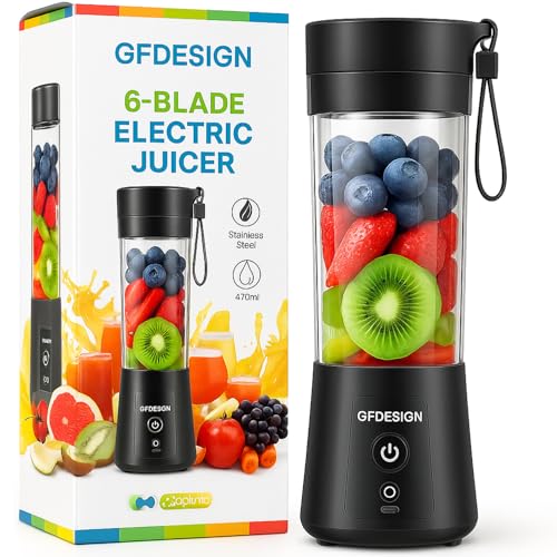 GFDesign USB Rechargeable Blenders for Smoothies and Juices, Juicer Mixer Grinder Mini Portable Juicer Blender, Portable Blender, Electric Fruit Juicer Machine, Personal Size Mini Juice Mixer;,