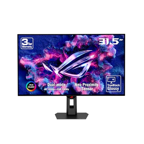 ASUS ROG Strix OLED XG32UCWG 32" 4K Gaming Monitor, Dual Mode 4K 165Hz, FHD 330Hz, 0.03ms, G-Sync Compatible, Heatsink, OLED Care Pro, Neo Sensor, VESA, HDR 400, Auto KVM, USB-C