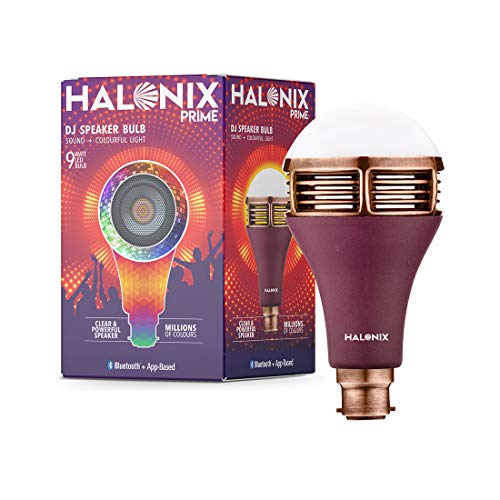 HALONIX Prime DJ Speaker 9W Base-B22 Millions Color smart Bluetooth led Bulb Pack of 1 (Clear & Powerful Bluetooth Speaker with Colorful Light)