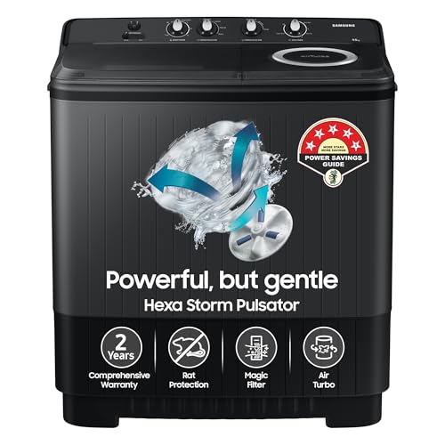 Samsung 9.5 Kg, 5 Star, Semi-Automatic Top Load Washing Machine (WT95A4260GD/TL, Air Turbo Drying, Dark Gray, 5 Year Warranty on Wash Motor)