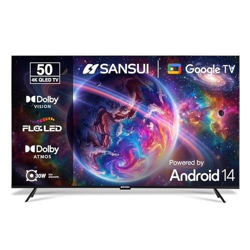 SANSUI 127cm (50) 4K QLED Google TV with Dolby Vision, HDR10+, Dolby Atmos, HSR 120Hz Refresh Rate, MEMC, 30W Surround Sound, FloLED Panel JSW50UG23Q (Black)