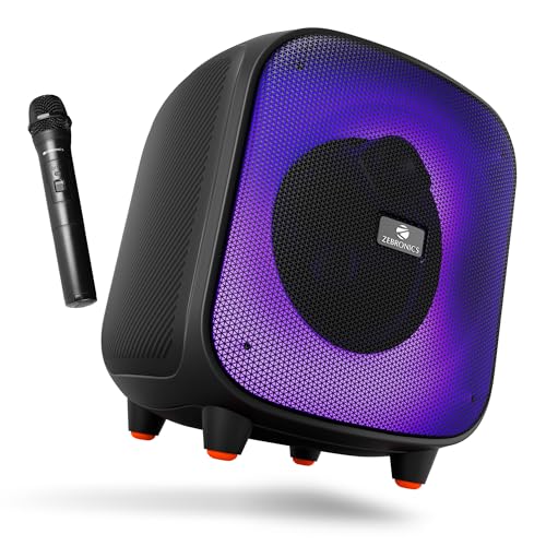 ZEBRONICS Sound Feast 800,Portable Party Bluetooth Speaker,55 Watts,6 Hours Playback,6.5 inch Powerful Driver,Wireless MIC,Karaoke,Mobile Holder,RGB,TWS | USB | AUX | 6.3mm MIC,Deep Bass,Black