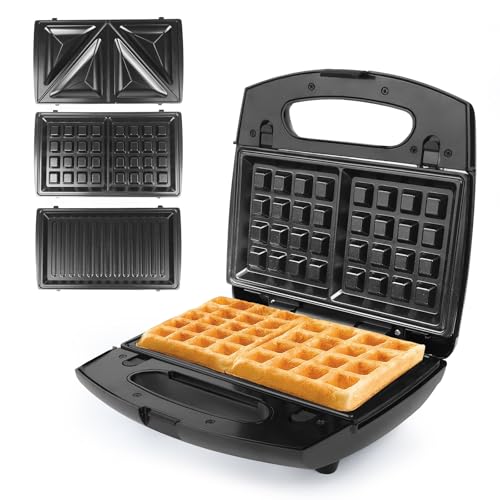 MILTON 850W Royal X 3 in 1 Electric Detachable Sandwich Maker, Bread Toaster, Panini Press Grill, Waffle Set with Removable Non-Stick Plates, Power Indicators | 1 Year Warranty, Black