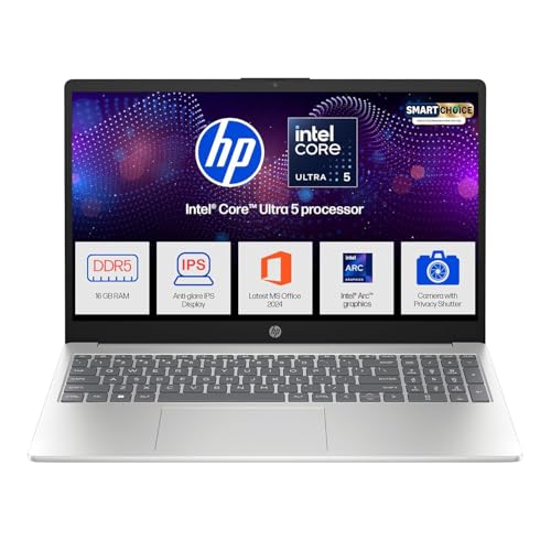 HP 15, Intel Core Ultra 5 125H, 12 Tops (16GB DDR5, 512GB SSD) FHD, IPS, 15.6''/39.6cm, Win11, M365 Basic* Office24, Silver, 1.65kg, fd1254TU, Intel Graphics, FHD Camera w/Shutter, AI Powered Laptop