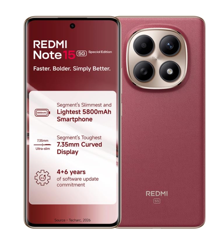 Redmi Note 15 SE 5G Smartphone, Crimson Reserve, 6GB RAM, 128GB, 5800mAh Battery, IP66 Military Grade