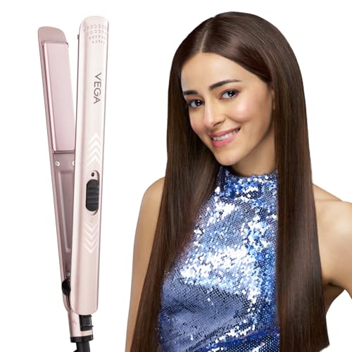 Vega K Shine Hair Straightener for Women with Keratin Infused Plates to Minimise Hair Damage, Heat upto 200°C, Power Indicator Light, Rose Gold, (VHSH-28)