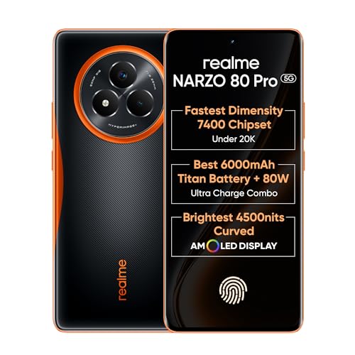 realme NARZO 80 Pro 5G (Nitro Orange,8GB+256GB) | Segment's 1st MediaTek Dimensity 7400 Chipset | 6000mAh Titan Battery + 80W Ultra Charge | 4500nits HyperGlow Esports Display | IP69 Waterproof