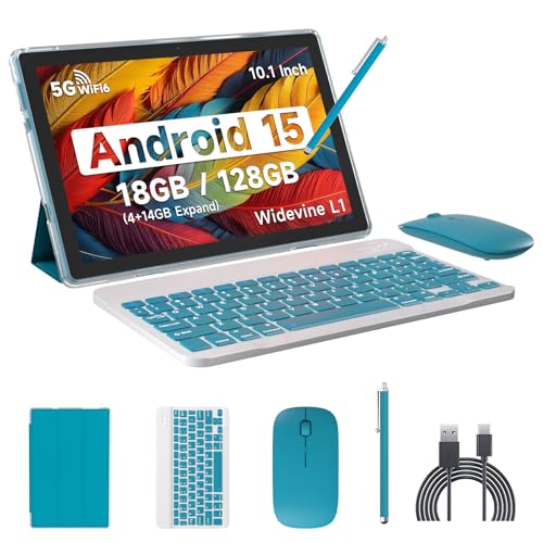 IWEGGO 15 Android Tablet, 10" 18GB RAM + 128GB ROM/2TB Expandable Tablet, 2.0GHz Quad-Core Processor, 1280x800 HD Touchscreen, 5G WiFi6 BT5.0, 2-in-1 Tablets with
