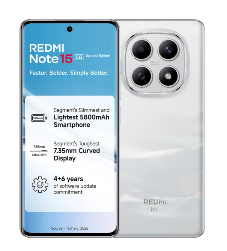 Redmi Note 15 SE 5G Smartphone, Frosted White, 6GB RAM, 128GB, 5800mAh Battery, IP66 Military Grade Durability