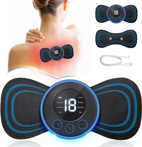 Mini Massager for Pain Relief, BUYERZONE WITH BZ LOGO Portable Electric Body Massager Machine, EMS Muscle Stimulator,Butterfly Back Neck Shoulder Massager for Body Pain Relief,Compact Travel Massager