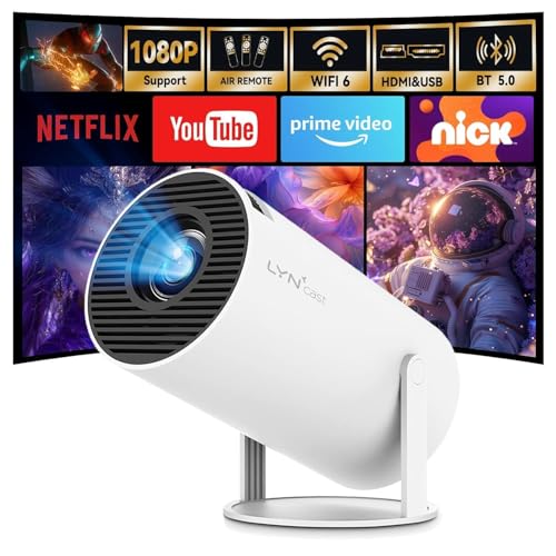 Android TV: 270° Rotation Mini Projector with Bluetooth and WiFi 6, Auto Keystone Portable Projector 1080p 4K Compatible with HY300pro Projector for Phone/TV Stick/HDMI/PS5/IOS (B44)