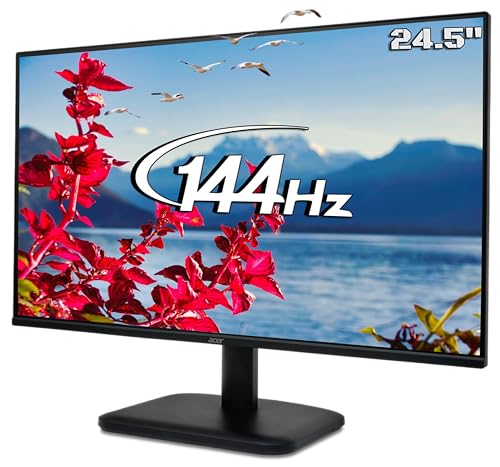acer EK251Q P6 24.5 Inch Full HD IPS LED Monitor | 144Hz Refresh Rate | 1ms VRB | AMD FreeSync | ZeroFrame Design | sRGB 99% | Flicker-Less & BlueLightShield | HDMI & VGA | Tilt Adjustable, Black