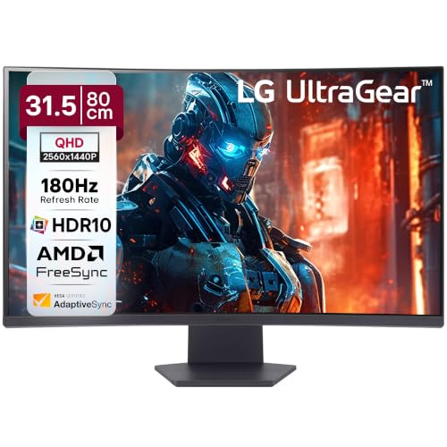 LG 32GS60QC 80cm (32 Inch) Ultragear Curved (1000R) QHD (2560x1440) Gaming Monitor, 180Hz, 1ms, 3-Side Virtually Borderless, Anti-Glare, DP, HDMI X 2, HP Out, AMD FreeSync™, Tilt Adjustment (Black)