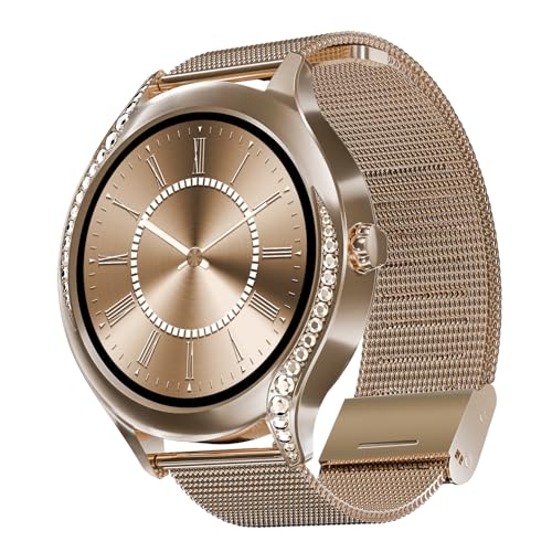 Boat Enigma Gem Women's Luxury Smart Watch w/ 1.19” (3.02cm) AMOLED Display, Emergency SOS Live Location Sharing, Female Wellness, Watch Face Studio, BT Calling, Watch for Woman (Rose Gold)