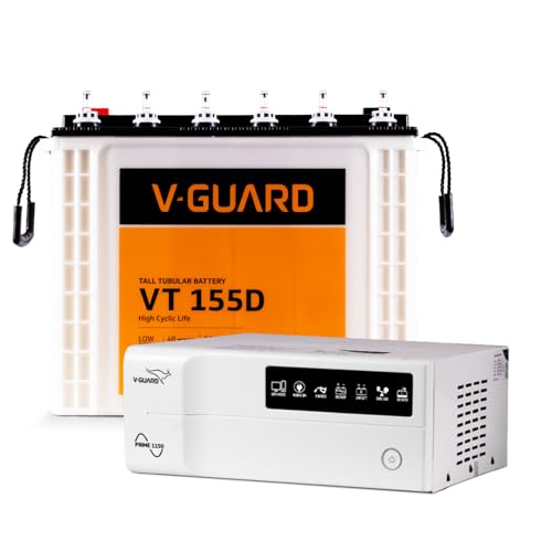 V-Guard Inverter & Battery Combo (1150 Pure Sine Wave 1000VA/12V Inverter, VT 155D 150Ah Tall Tubular Battery) for Home, Office & Shops