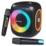 Portronics Dash 10 50W Wireless Bluetooth Party Speaker With Dual Wireless Karaoke Mic, Upto 6 Hours Playtime, Dual Bass Radiator, HD Sound, RGB LED Lights,BT 5.3V,AUX IN,USB In,Type C Charging(Black)